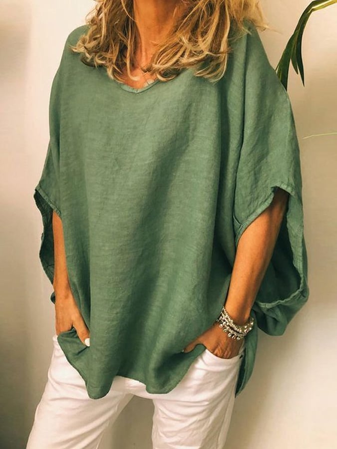 Women's Solid Color Cotton Linen Casual Shirt