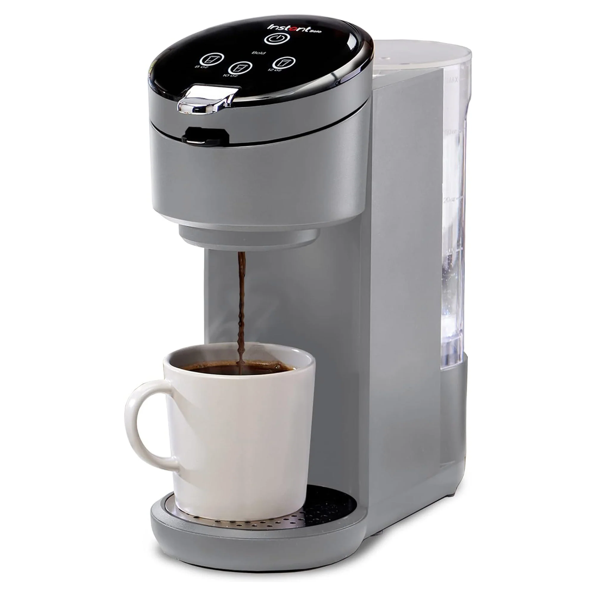 Instant Pot Single Serve K-Cup Pod Compatible Coffee Maker with Reusable Pod, 8-12oz, Grey