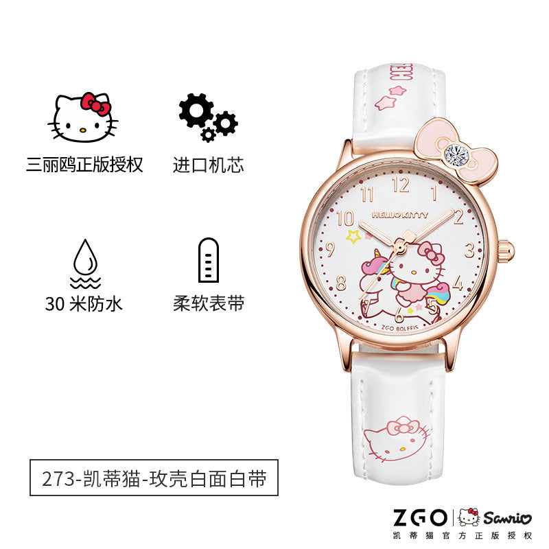 Sanrio Classic Simple Leather Analog Quartz Wrist Watch Waterproof Luminous Case Arabic Numerals Casual Dress Watches