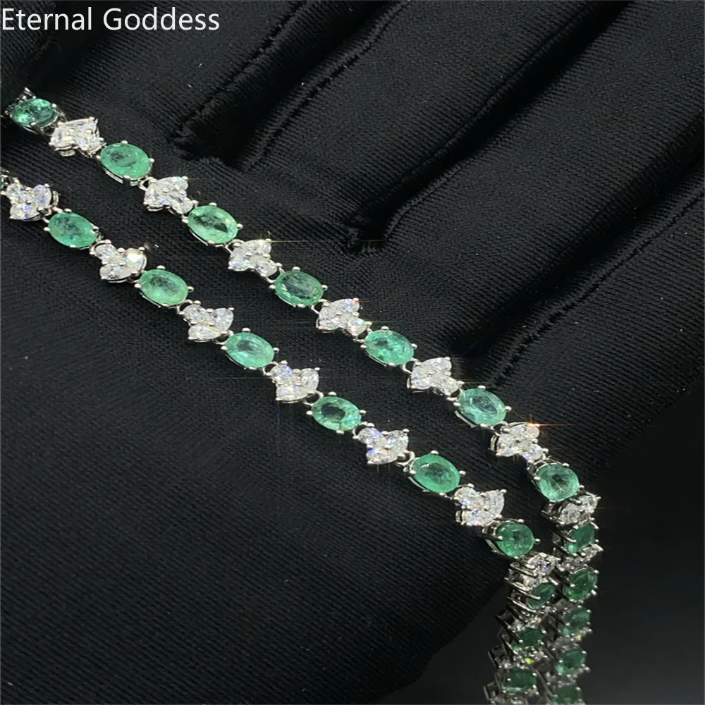 Pendant Fine Jewelry 925 Sterling Silver Inlaid Natural Emerald Woman's Fashion Two Wear New Pendant Necklace Support Test