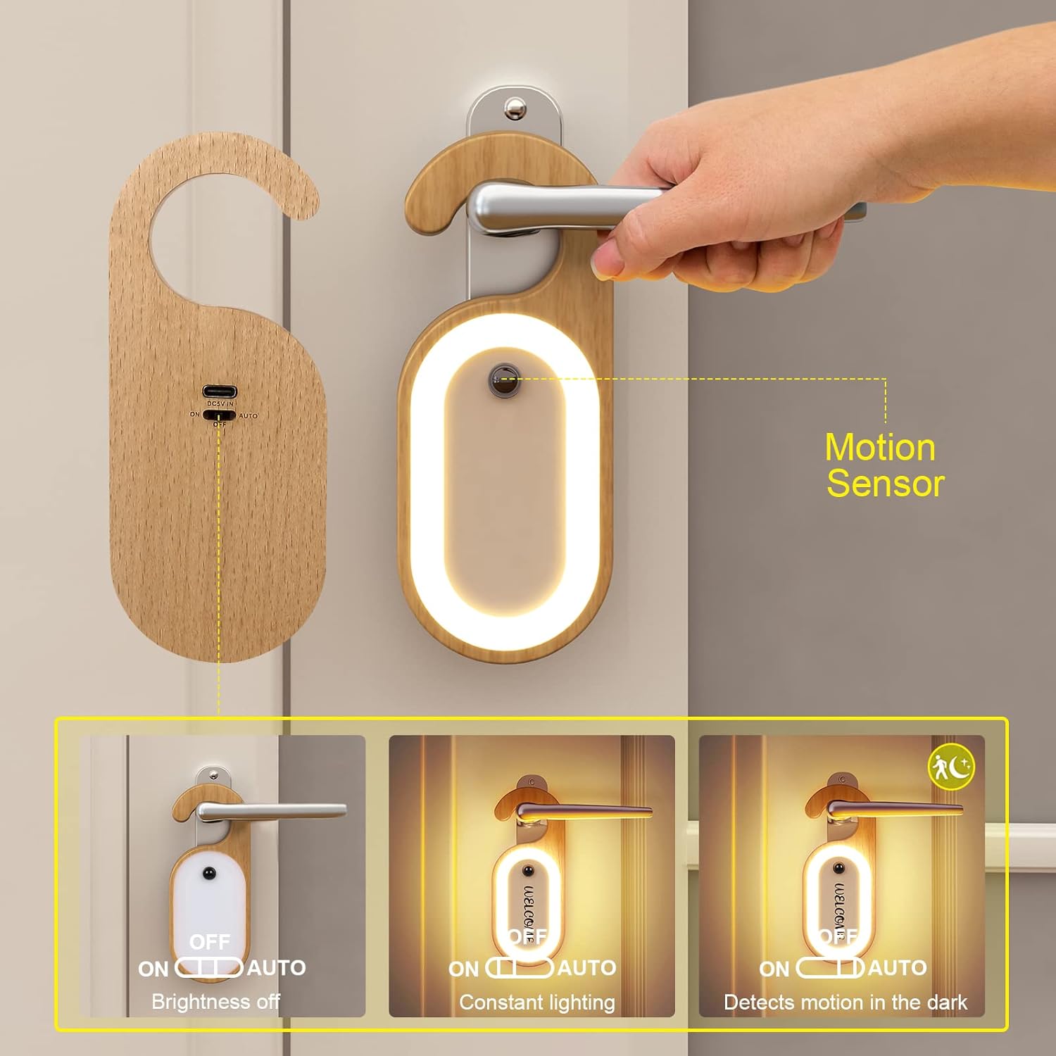 🔥Hot Sale🔥Wooden Sensor Night Light, Doorknob Board LED Lamp-🔥BUY 3 GET 3 FREE & FREE SHIPPING