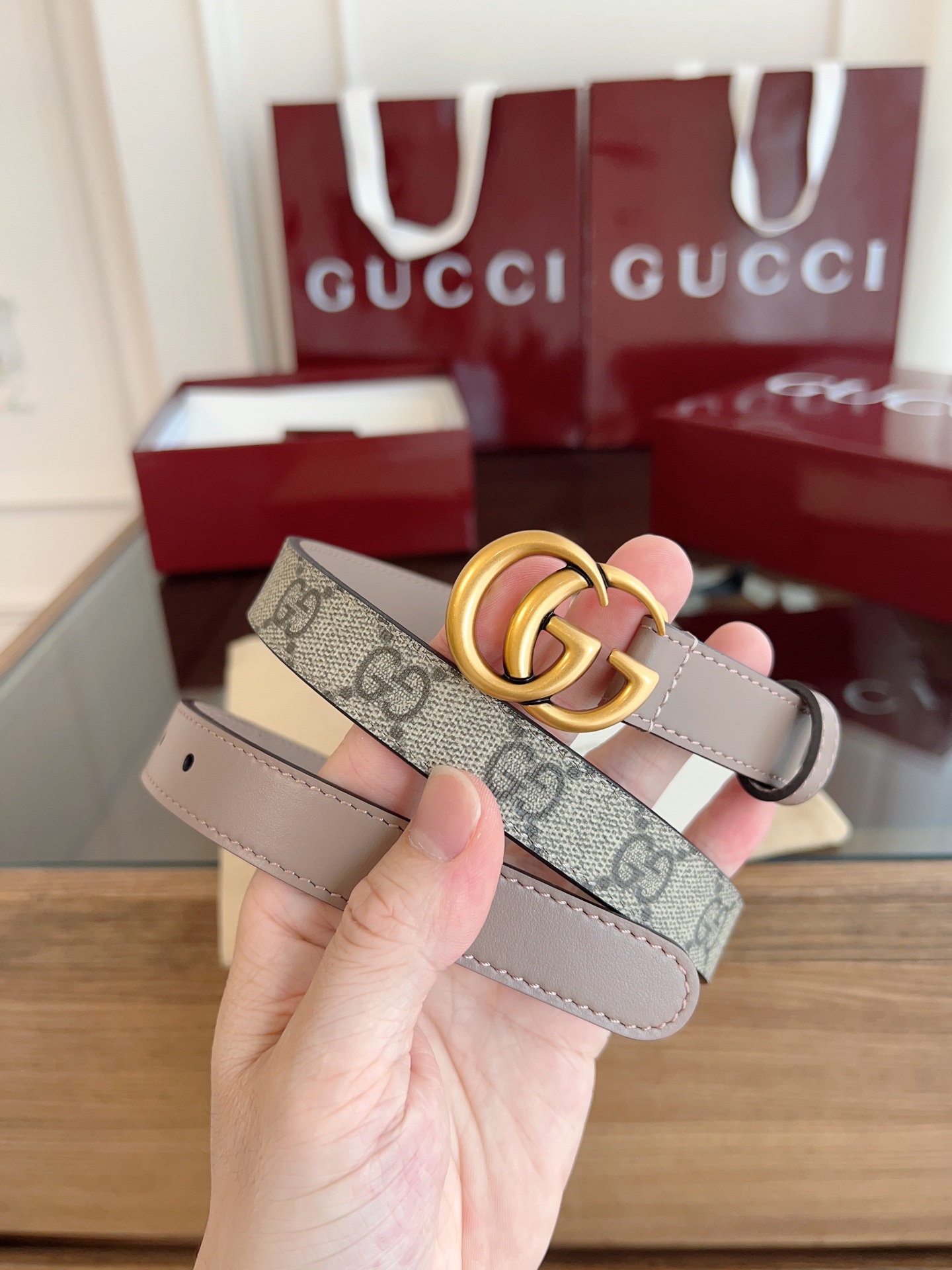 Gucci Double G steel buckle women's cowhide double-sided belt width 2.0cm