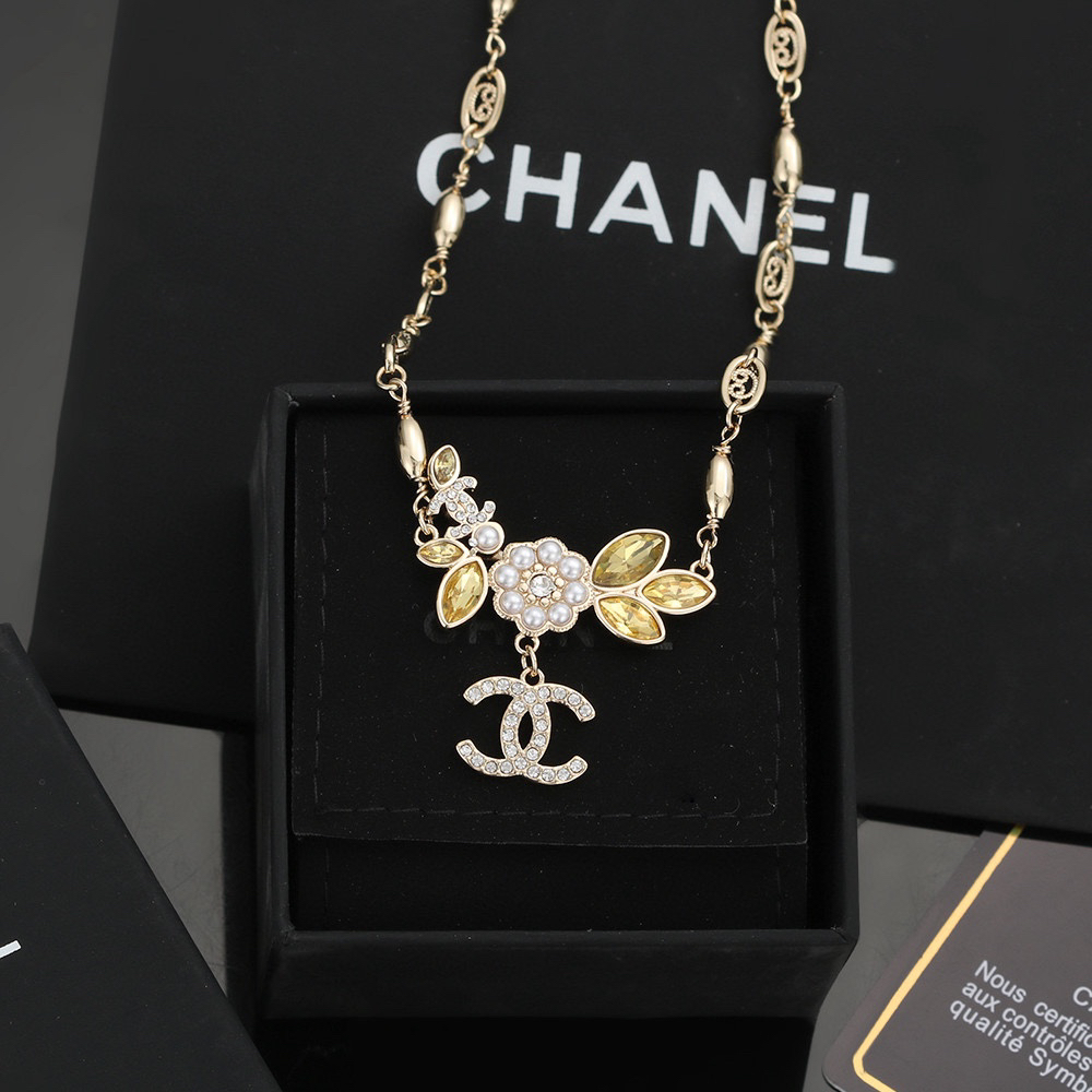 Chanel Alphabet Camellia Gold Necklace
