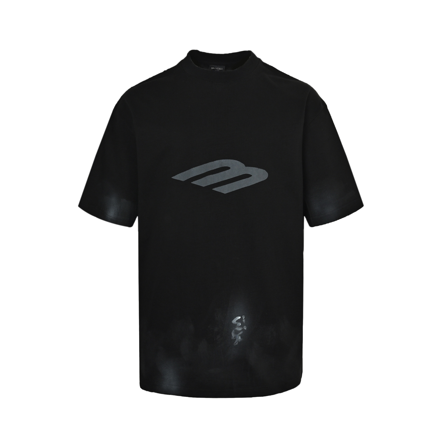 Balenciaga 3M mud-dyed distressed printed short sleeves