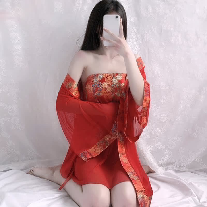 Vintage Han Costume Print See Through Lingerie Set