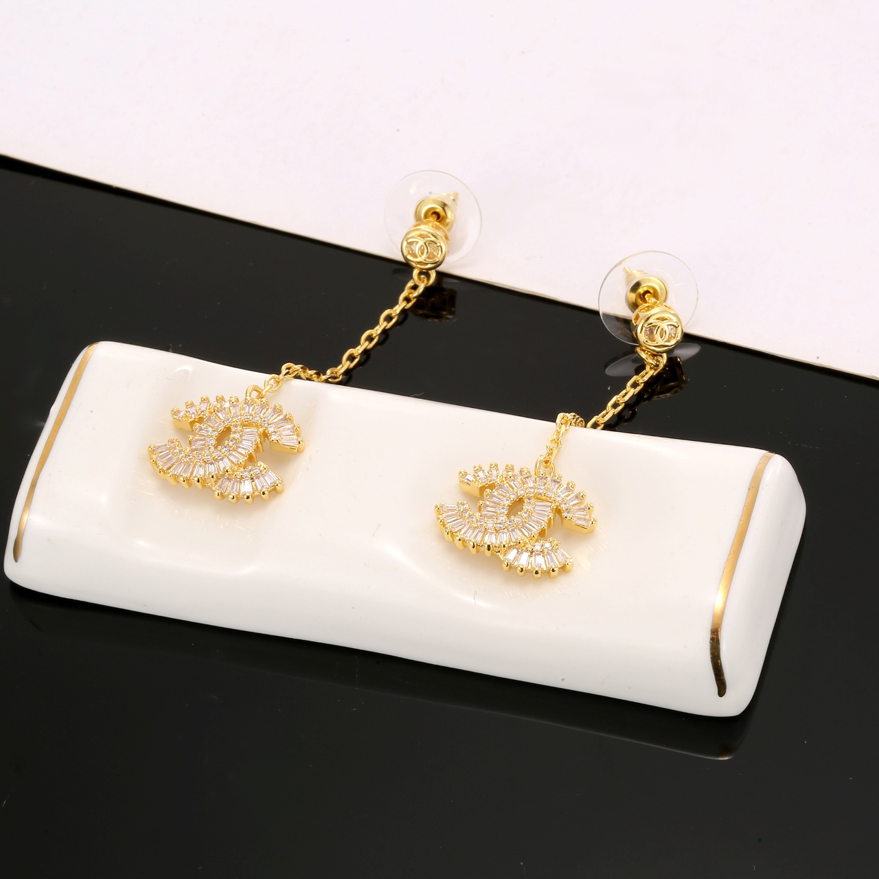 Chanel long diamond earrings