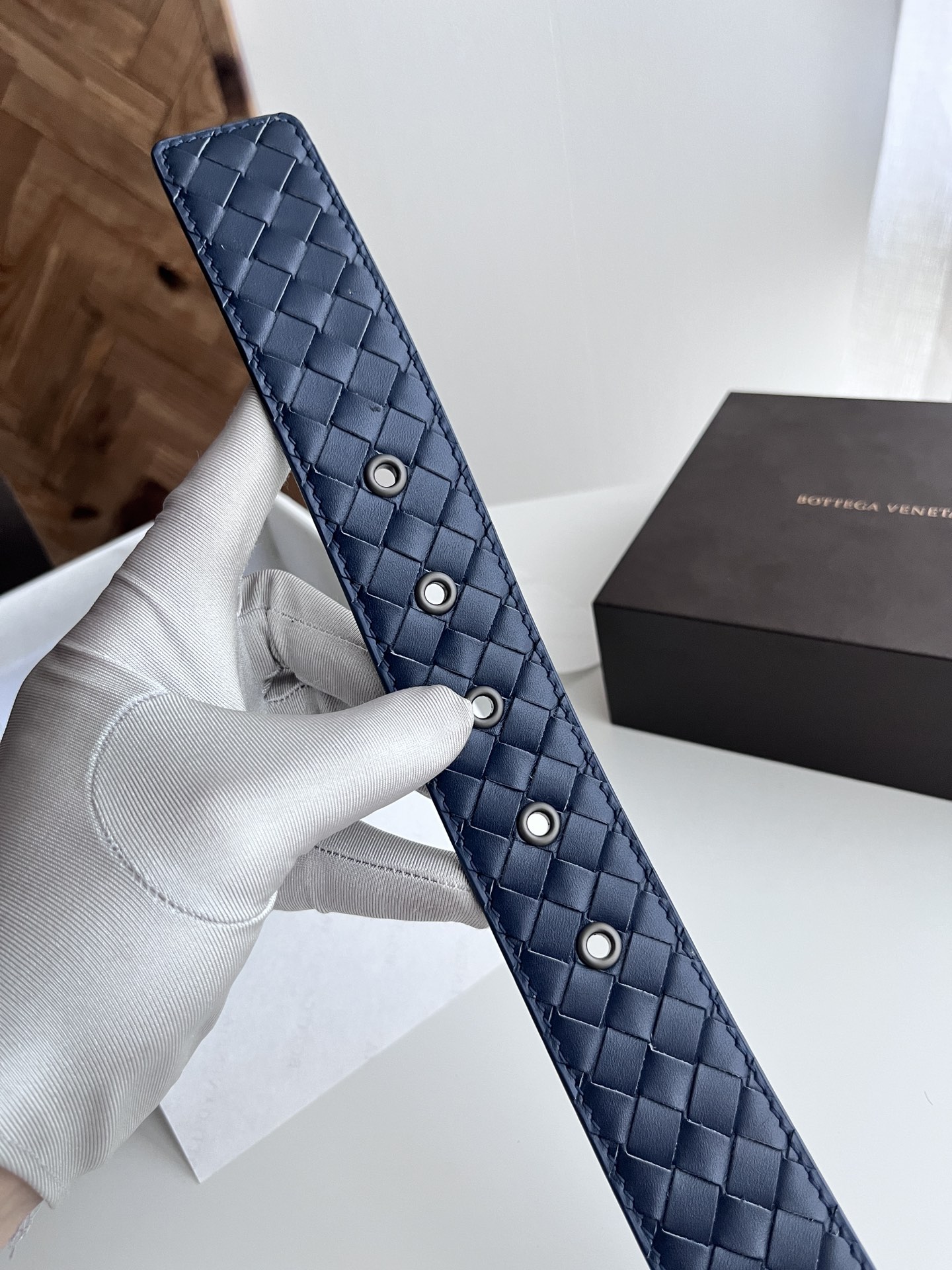 Bottega Veneta intreccio woven cowhide double-sided belt width 4.0cm