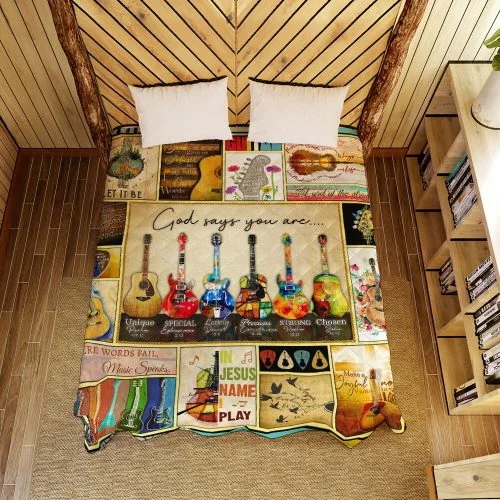 Guitar, God Says You Are Quilt Blanket