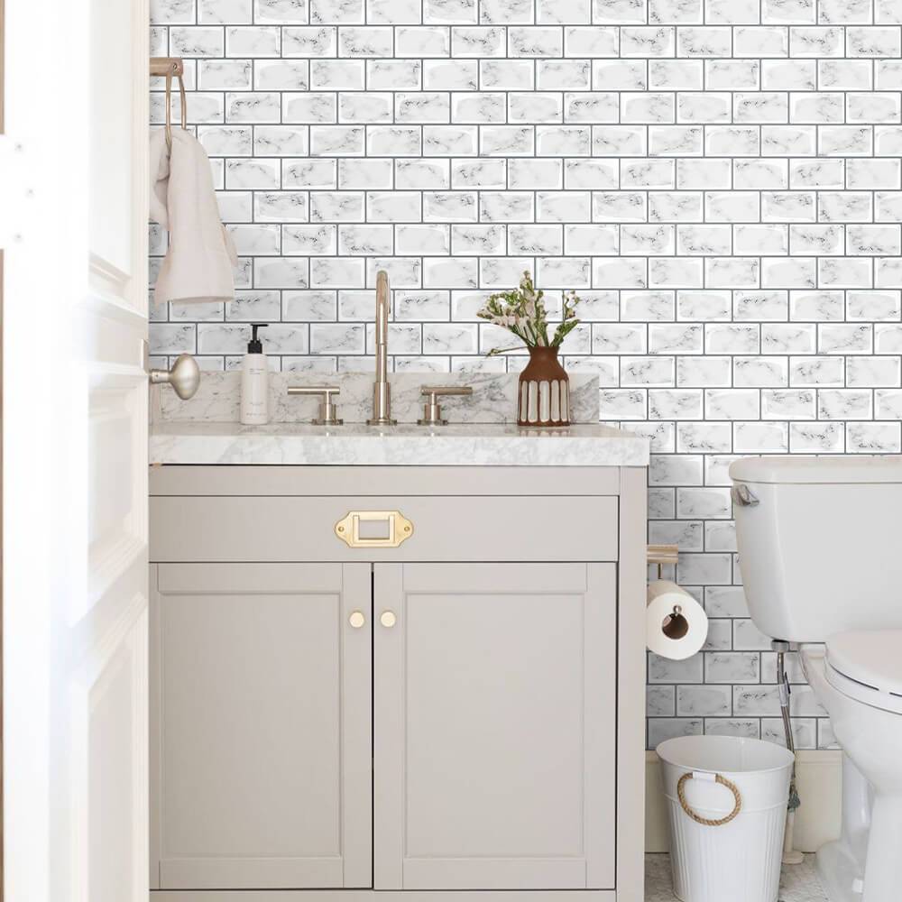 Carrara Marble Subway Peel and Stick Tile Backsplash - Thicker Design