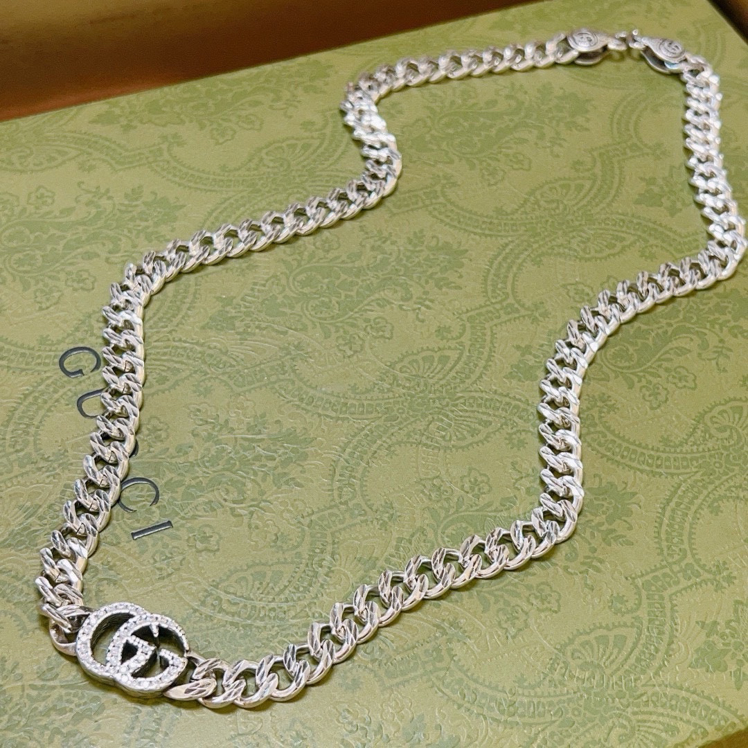 Gucci Anger Forest Series Diamond GG Flat Chain Necklace