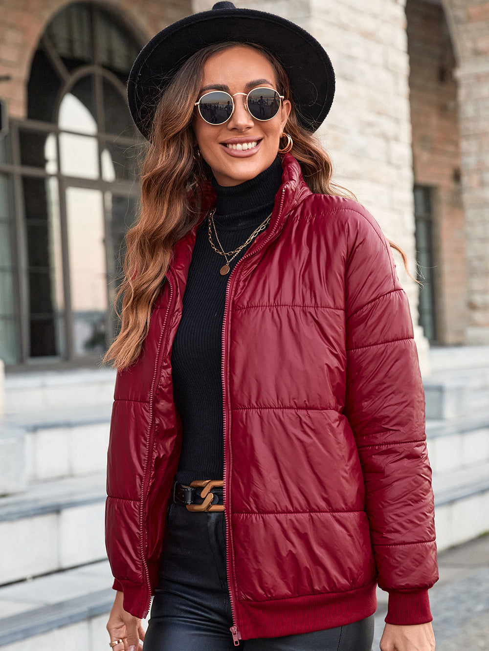 Women Clothing Casual Turtleneck Cotton Padded Coat Jacket Women Coat