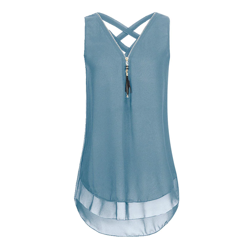 V-Neck Sleeveless Cross Strap Loose Chiffon Shirt Tank