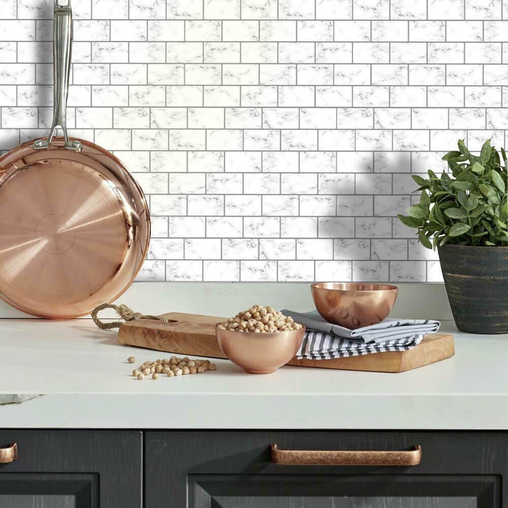 Carrara Marble Subway Peel and Stick Backsplash Tile