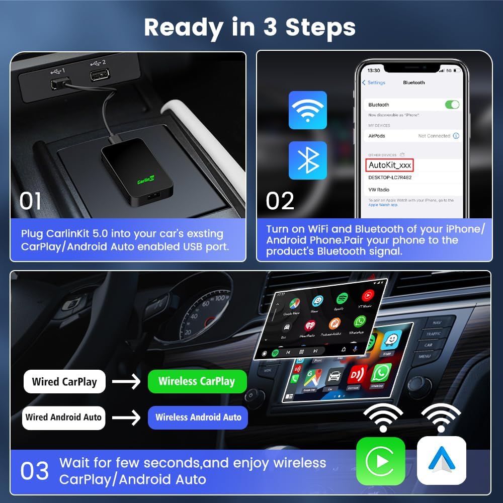 CarlinKit Adapter Wired to Wireless CarPlay & Android Auto Adapter