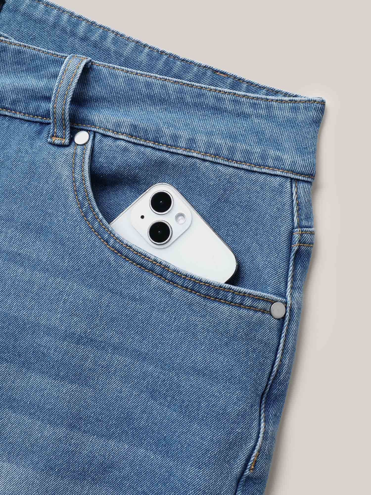 Overlap Whiskered Wash Straight Denim Shorts