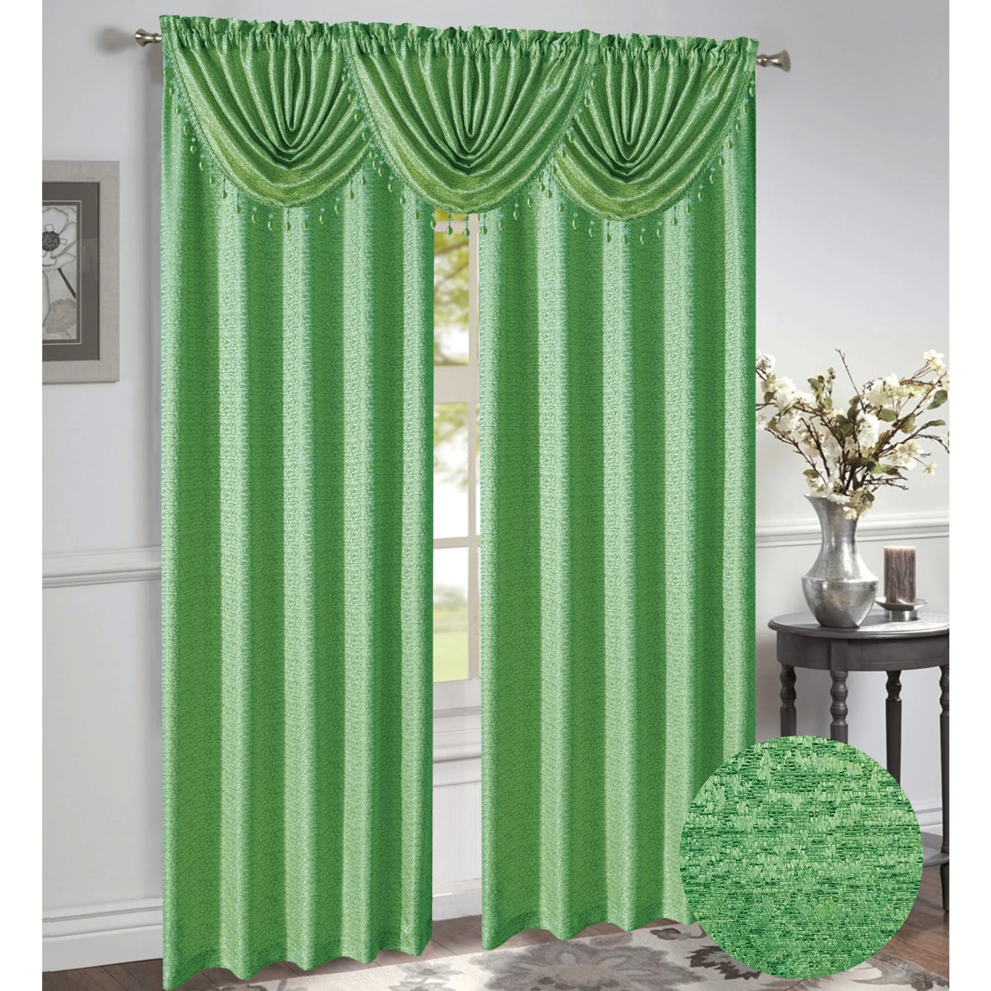 Norah Jacquard Rod Pocket Window Panel and Valance Treatments, All Sold Separately