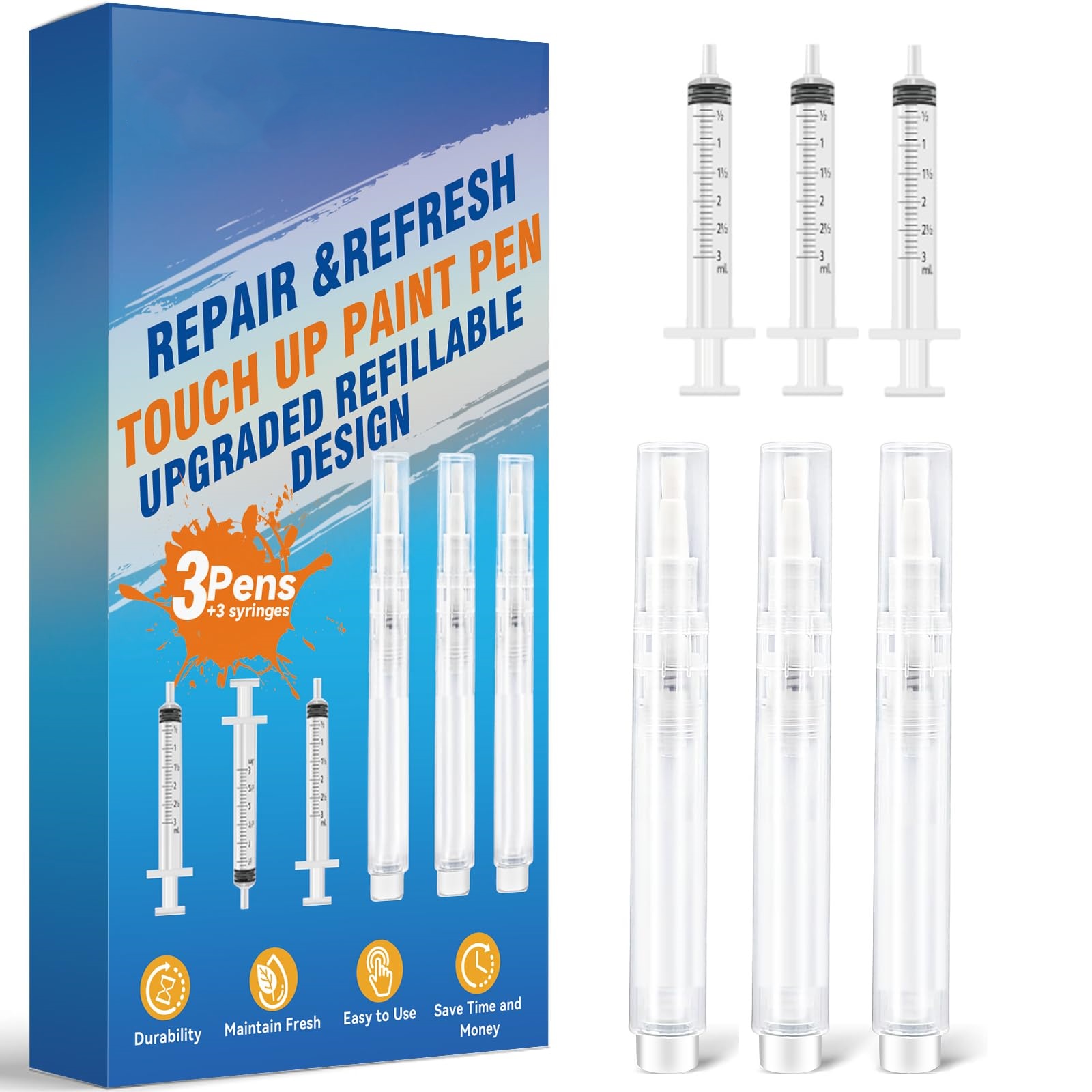 Refillable Touch Up Paint Pen Brush - 3 Pack/Set