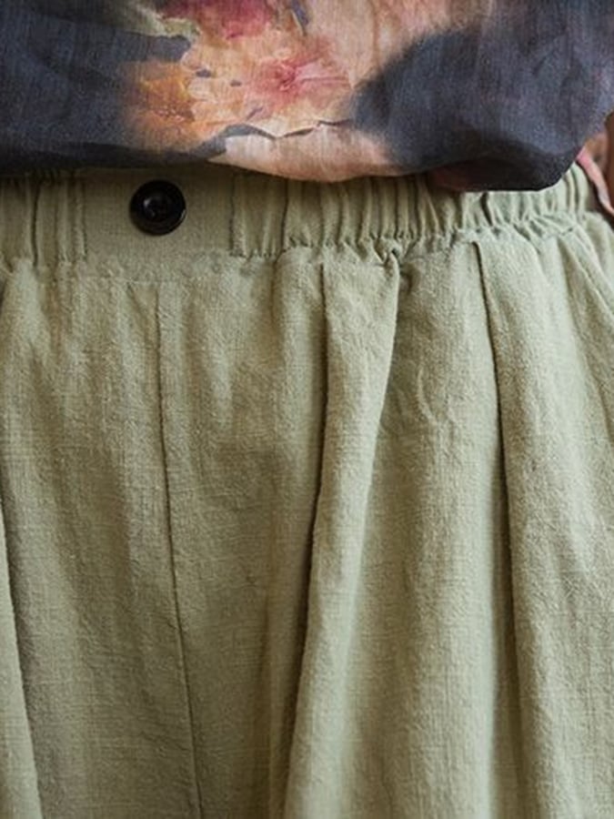 Women's Solid Color Loose Elastic Waist Casual Cotton And Linen Pants