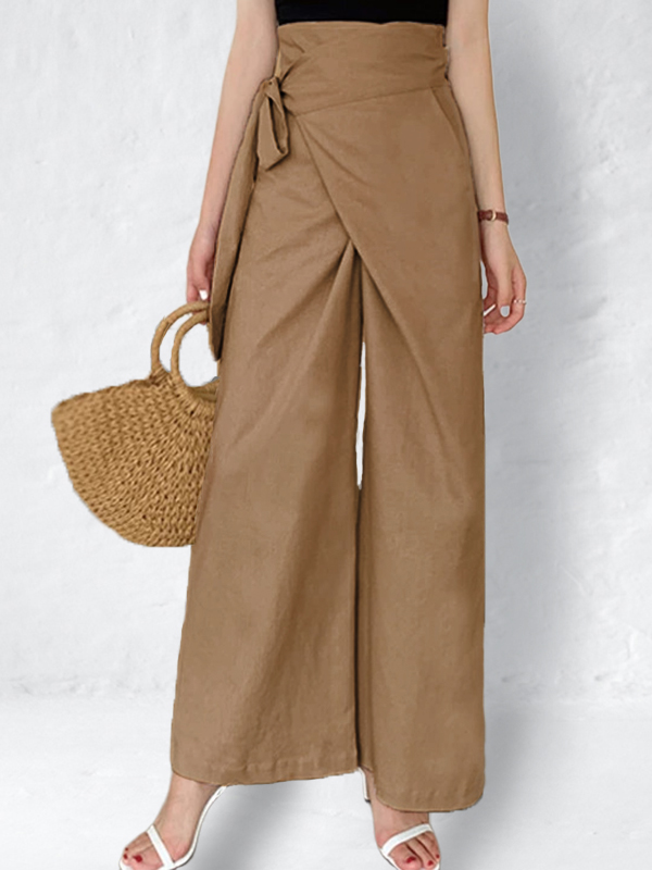 Linen Blend Wrap Casual Pants