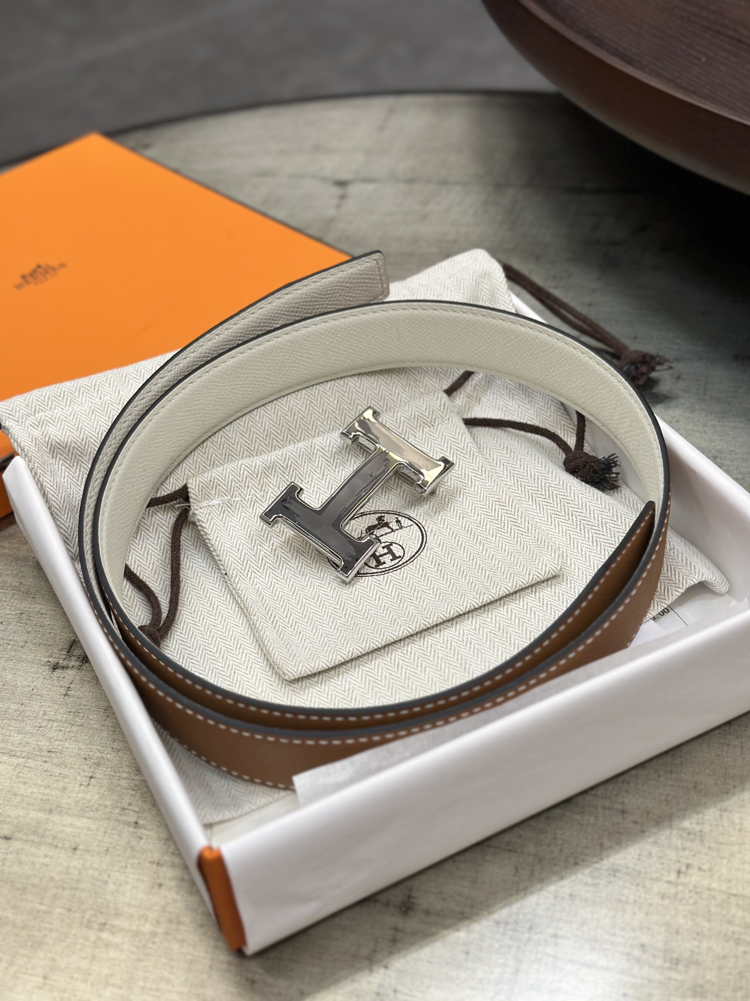 Hermès epsom double-faced calfskin belt 3.2CM wide
