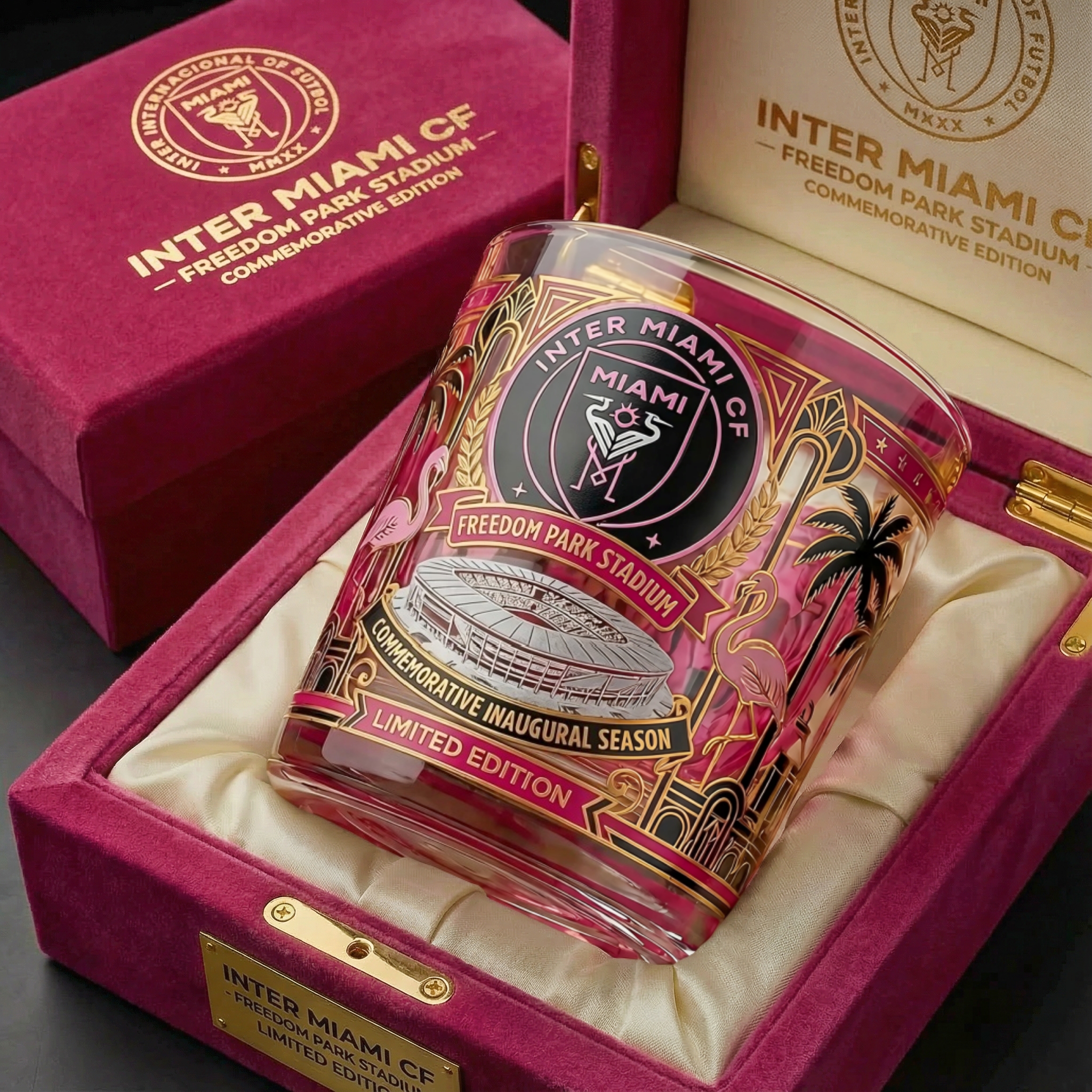 Inter Miami CF Freedom Park Stadium Commemorative Inaugural Season Whiskey Glass