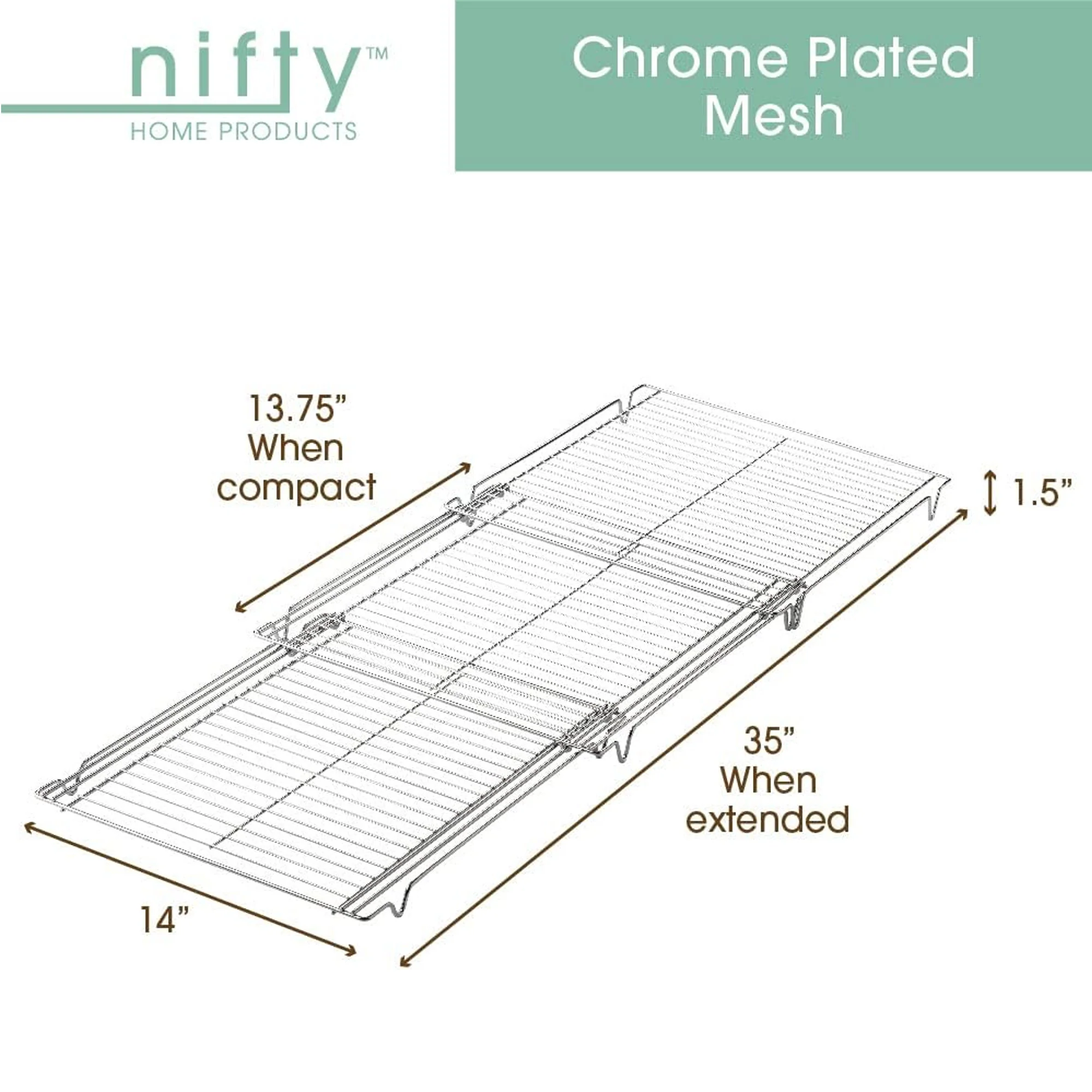 Nifty 3 in 1 Expandable Cooling Rack, Non-Stick, Dishwasher Safe, Chrome, 14x1.5x13.75 - 35 Inches