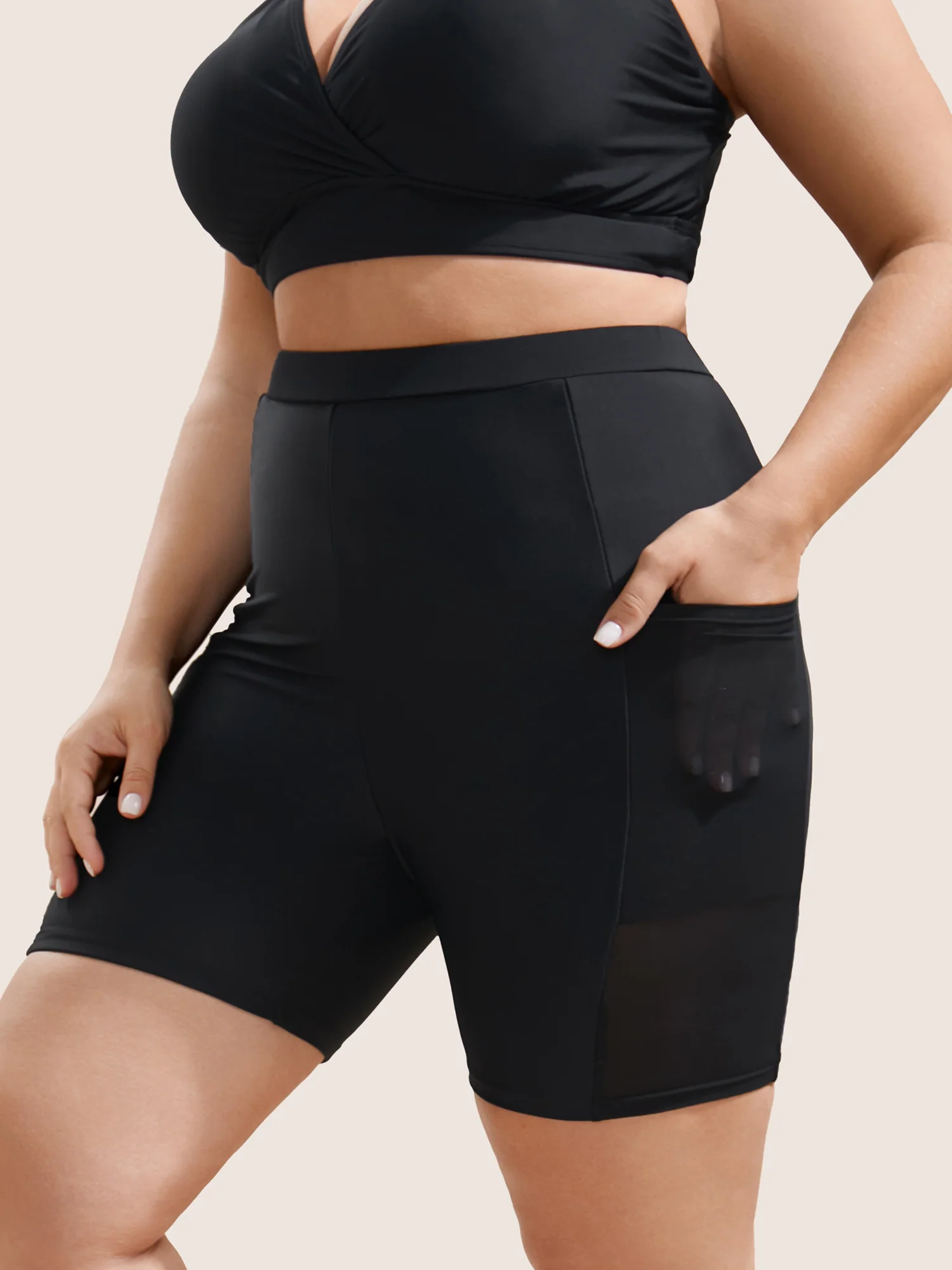 Plain Mesh Patchwork Patched Pocket Swim Bottoms