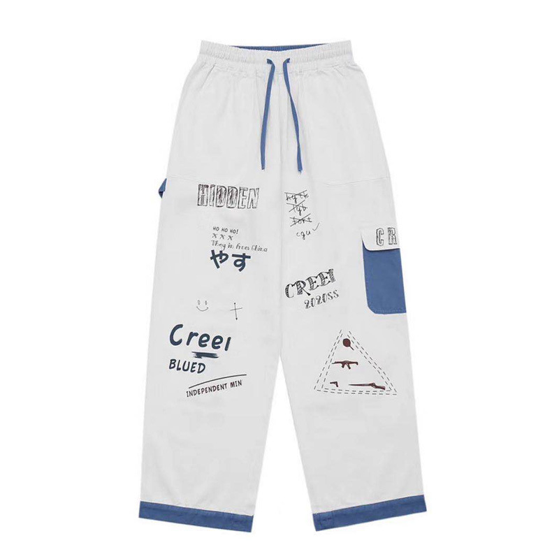 Autumn graffiti jeans straight-tube loose fashion designer overalls Korean fashion casual pants