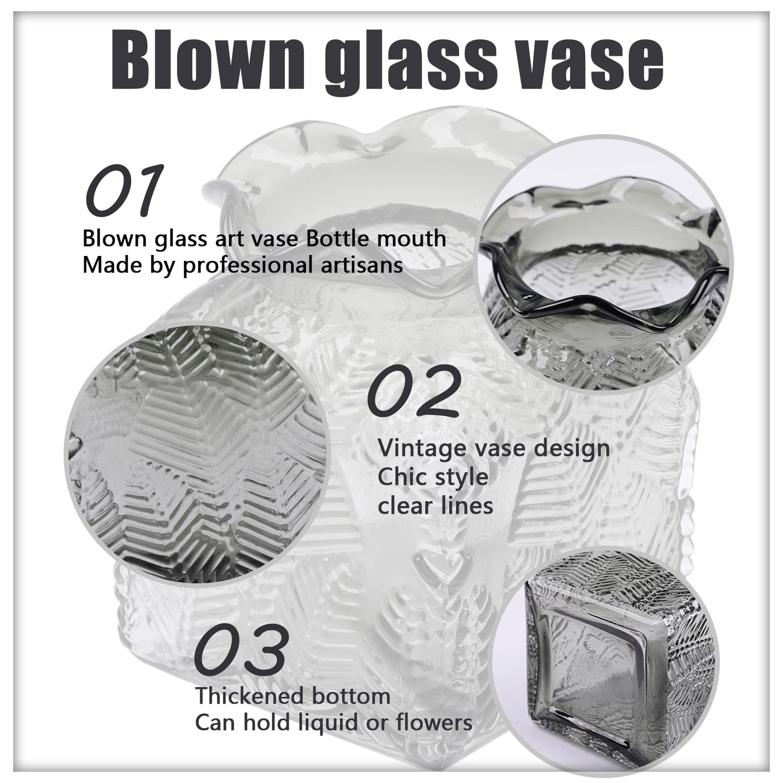 Gray Glass Flower Vase, Crystal Money Bag Vase for Modern Fashion Flower Home Decoration