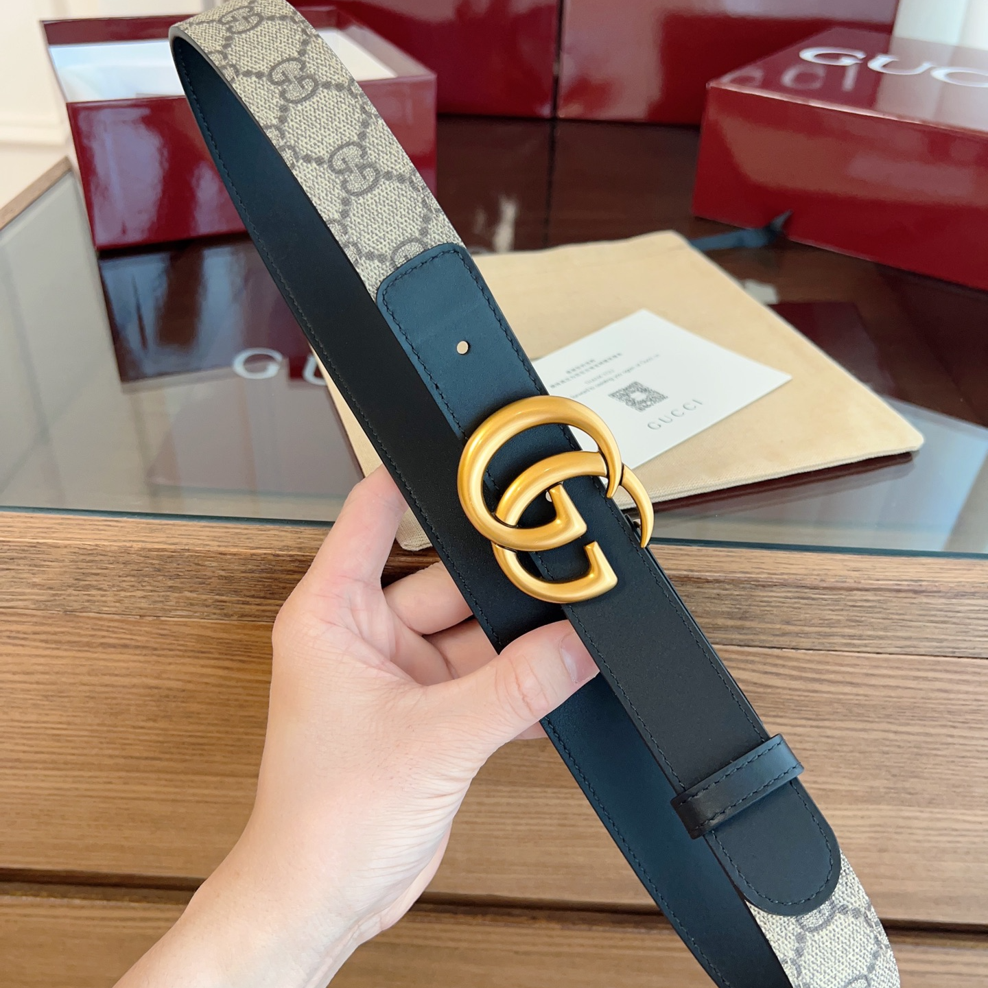 Gucci Double G steel buckle women's cowhide double-sided belt 3.0cm wide