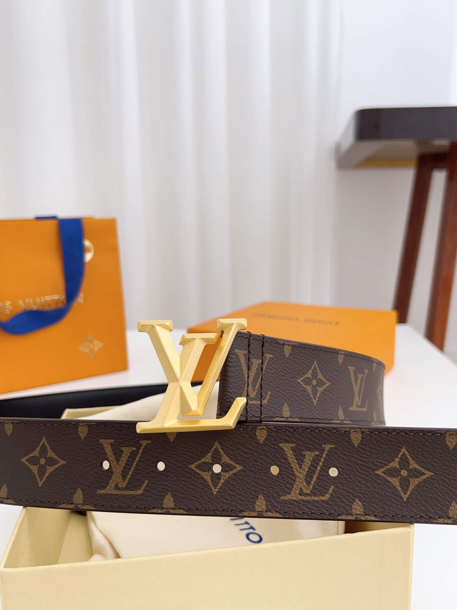 Louis Vuitton Men's Monogram Logo Belt, 4cm Width