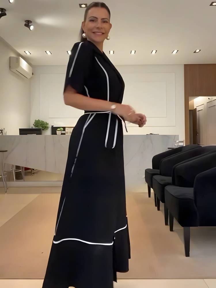 Tight Waist Belt Bubble Short-Sleeved Suit Dress