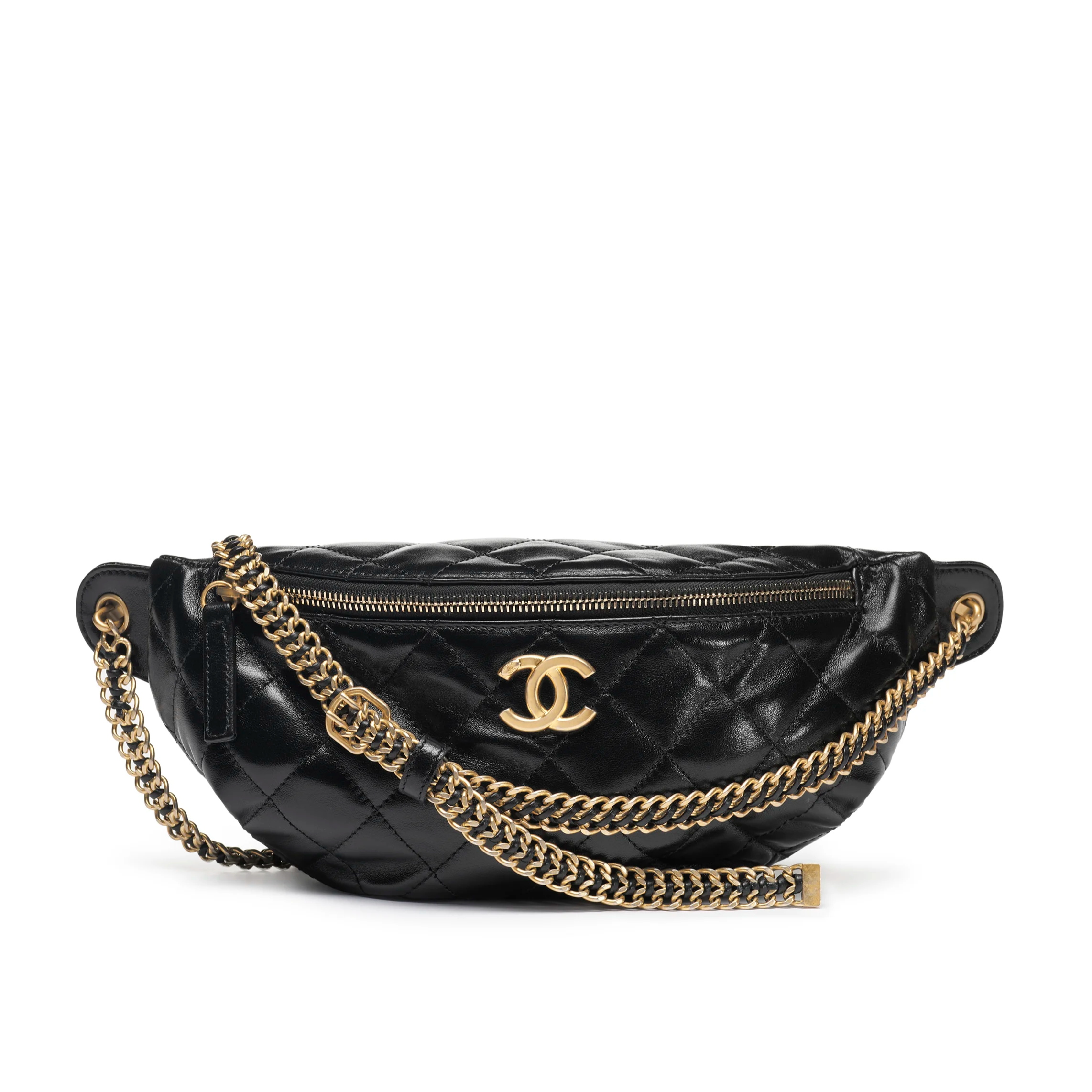 CHANEL Waist Bag Shiny Lambskin & Gold-Tone Metal Black AS5427-B19727-94305