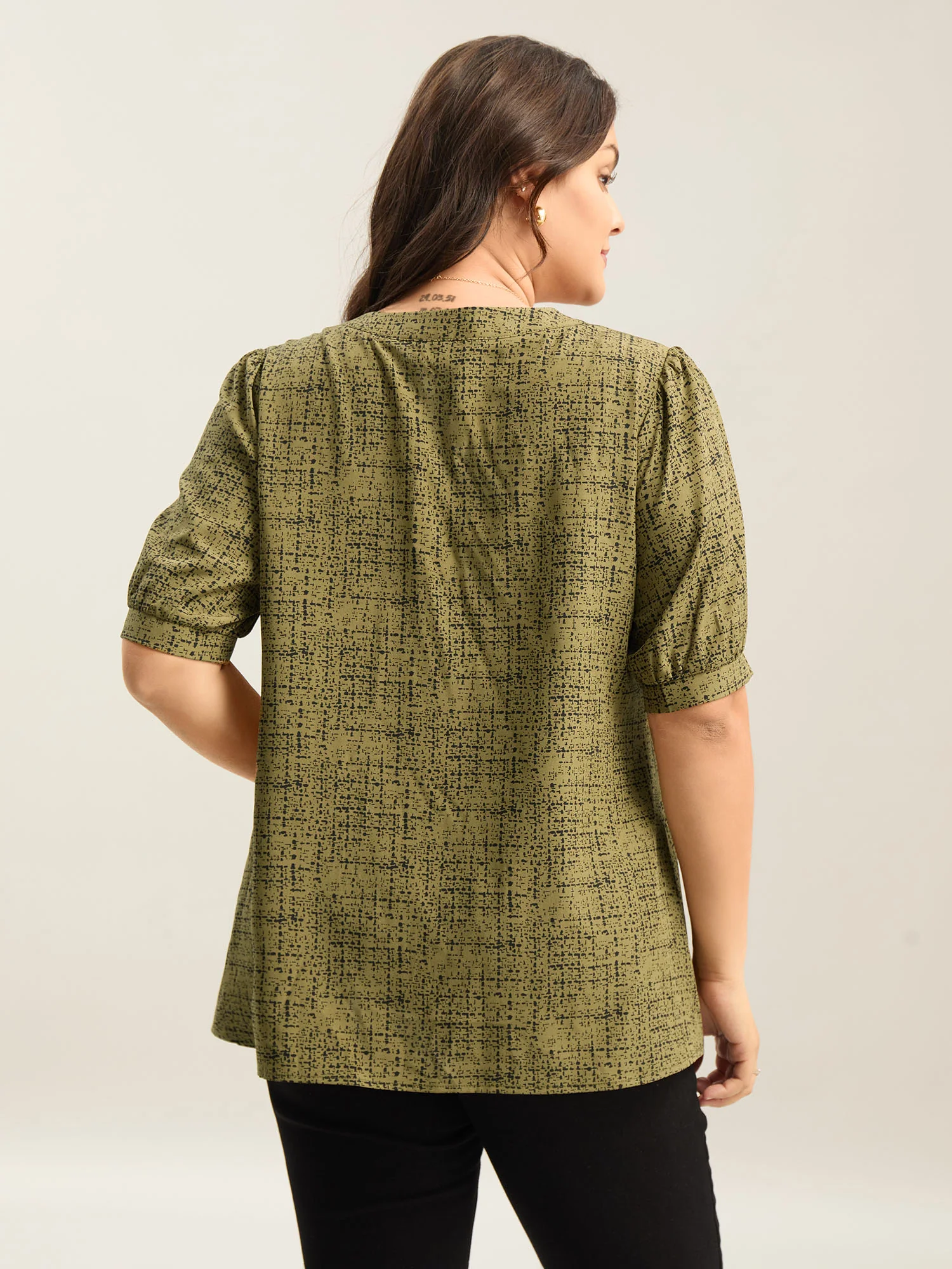 Geometric Print Puff Sleeve Blouse