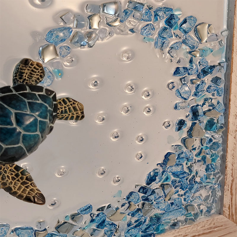 Blue Sea Turtle & Crushed Glass Wave Decor