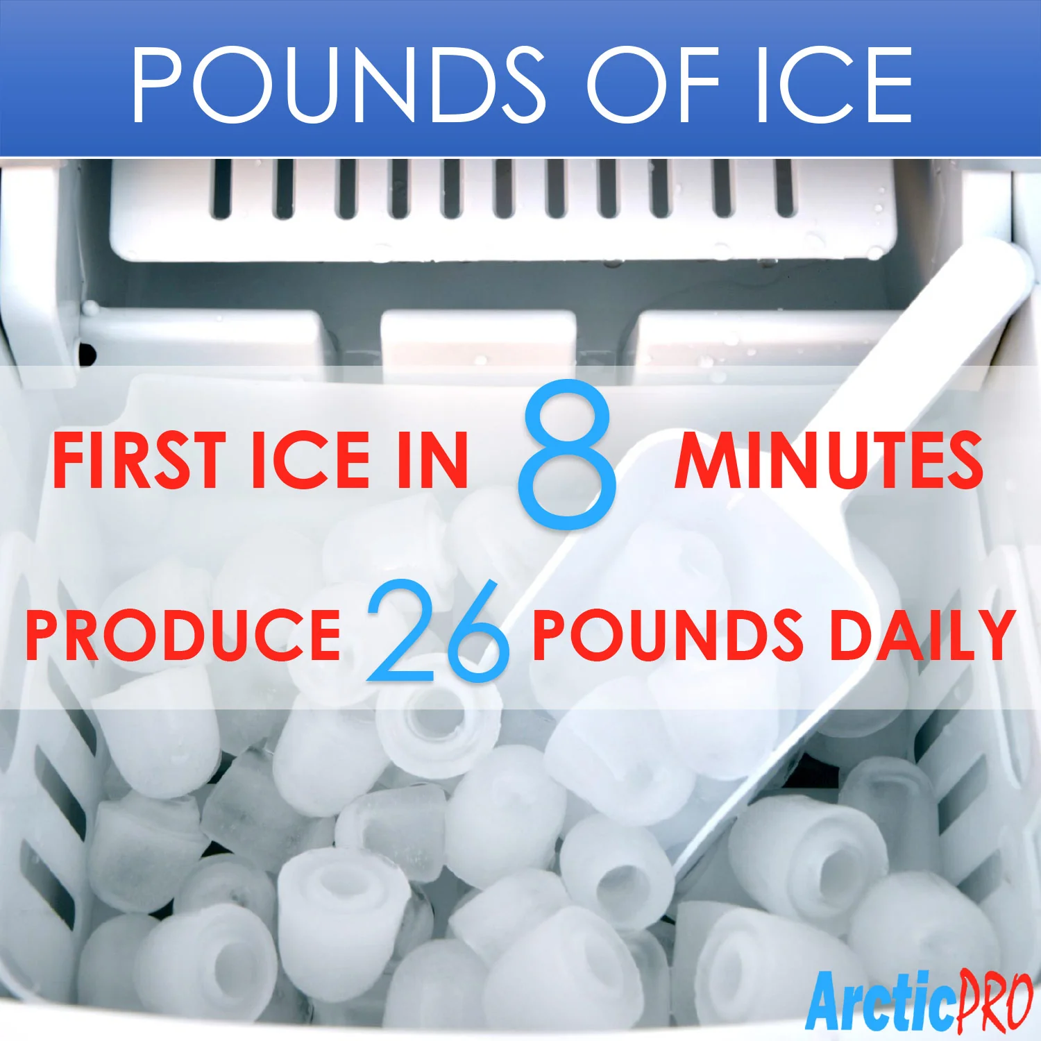 Arctic-Pro Portable Digital Quick Ice Maker Machine, Red, Makes 2 Ice Sizes