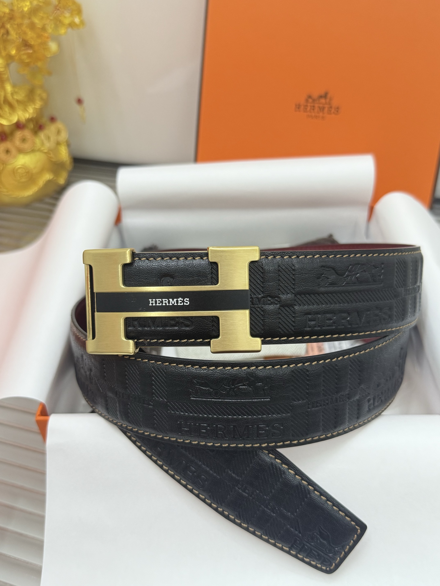 Hermès TOGO calfskin double-sided belt width 3.8CM