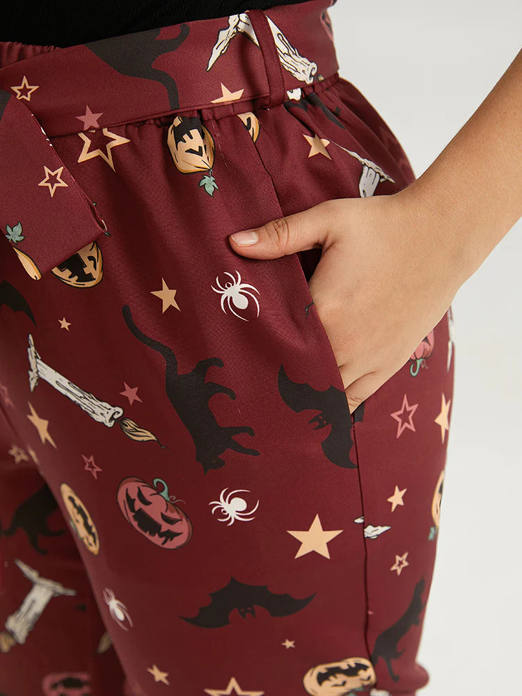 Halloween Graphic Belted Flare Leg Pants