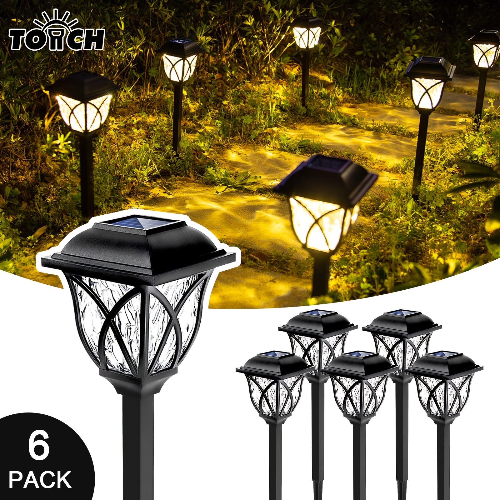 6-Pack Solar Pathway Lights Outdoor, LED Solar Landscape Warm Lights Waterproof Solar Powered Garden Lights For Yard, Patio, Landscape, Walkway