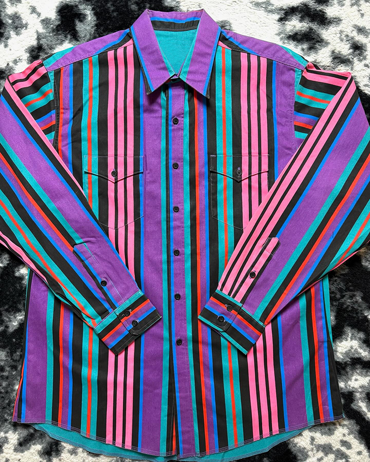 Men's Casual Retro Purple Striped Long Sleeve Shirt