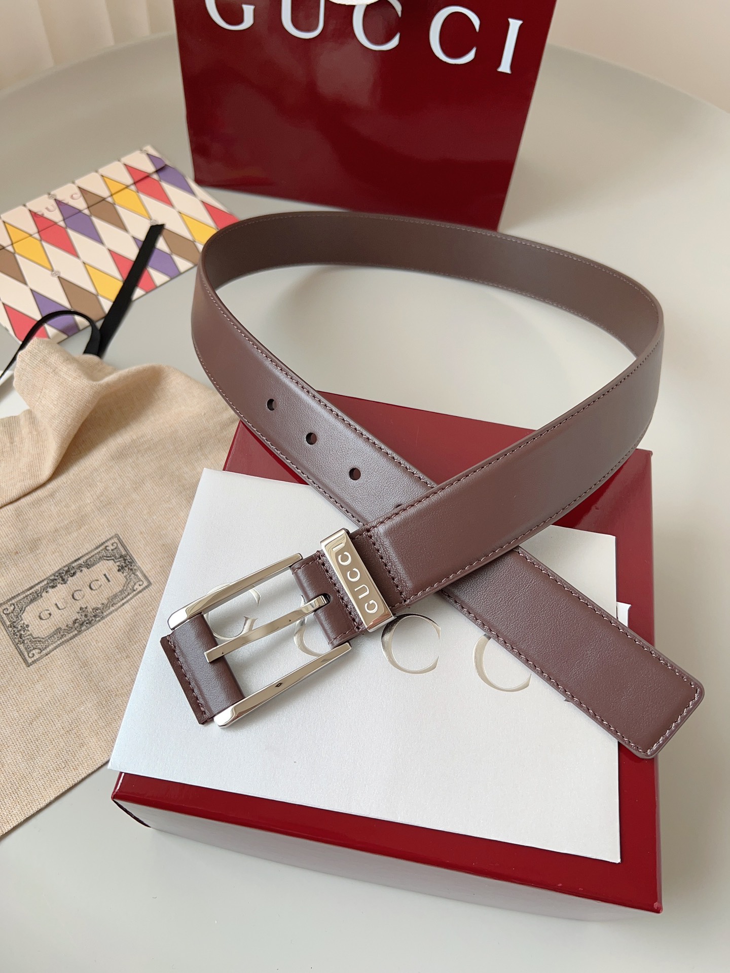 Gucci pin buckle leather belt 3.5cm wide