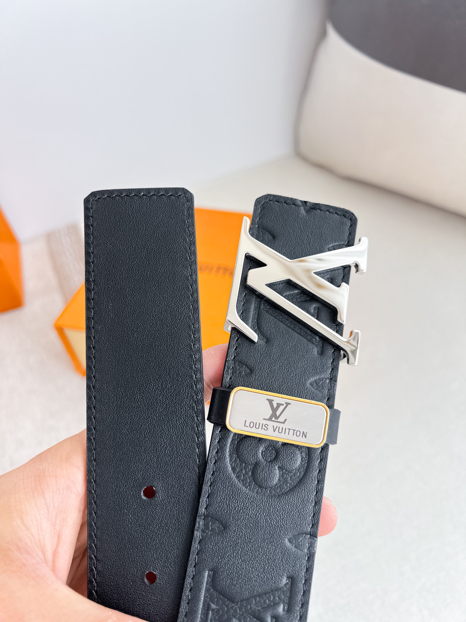 Louis Vuitton Black Printed Calfskin Men's Belt 3.8CM Width