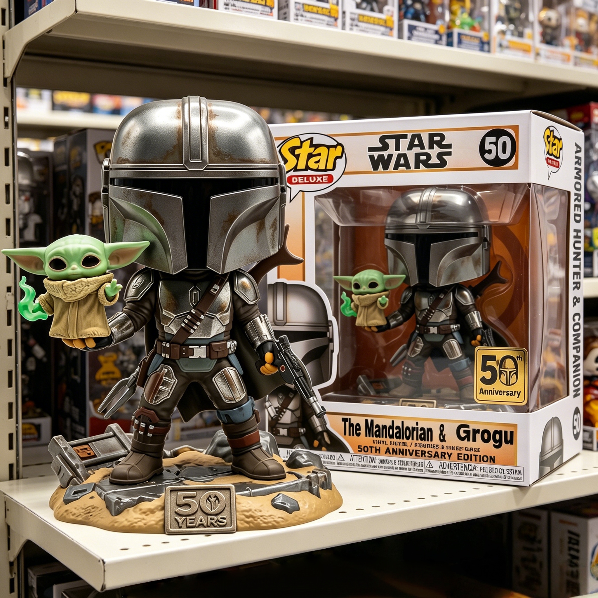 🪐Star Wars 50th Anniversary The Mandalorian & Grogu Funko Figure!✨