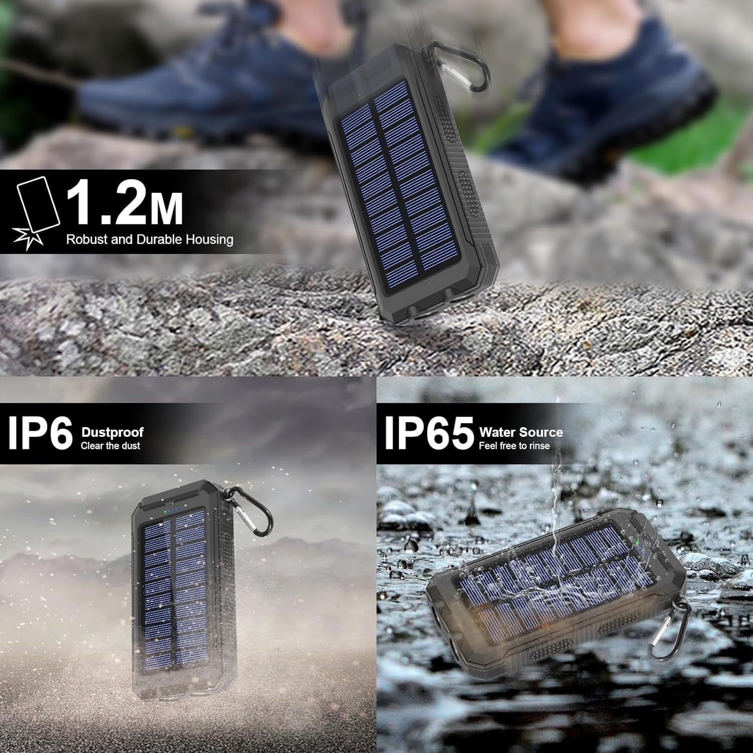YELOMIN Solar Charger, 38800mAh Portable Solar Power Bank, Waterproof Battery Pack for Outdoor Activities, Camping External Backup Power Charger Dual USB 5V Outputs/LED Flashlights