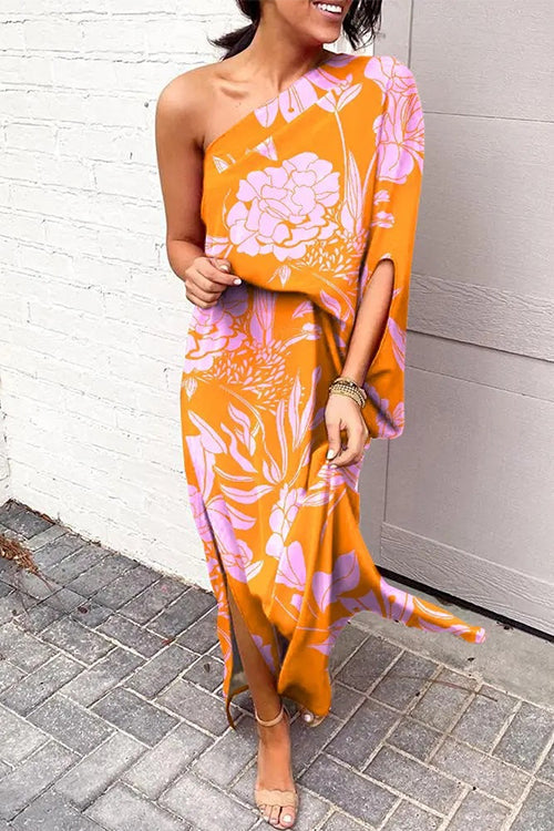 Heididress Casual One Shoulder Side Split Printed Dress
