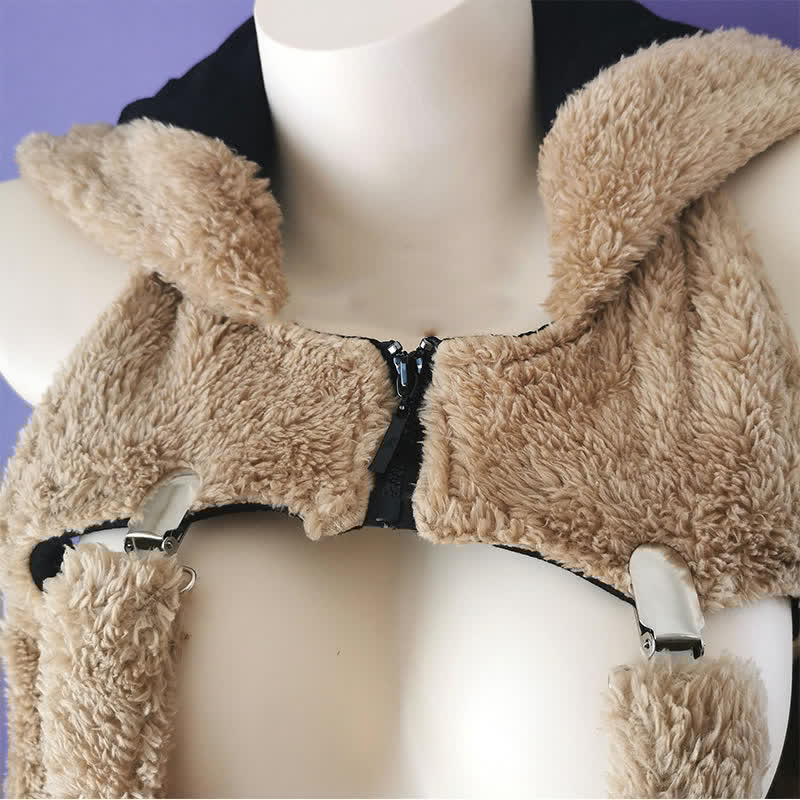 Cosplay Bowknot Hooded Plush Lingerie Set