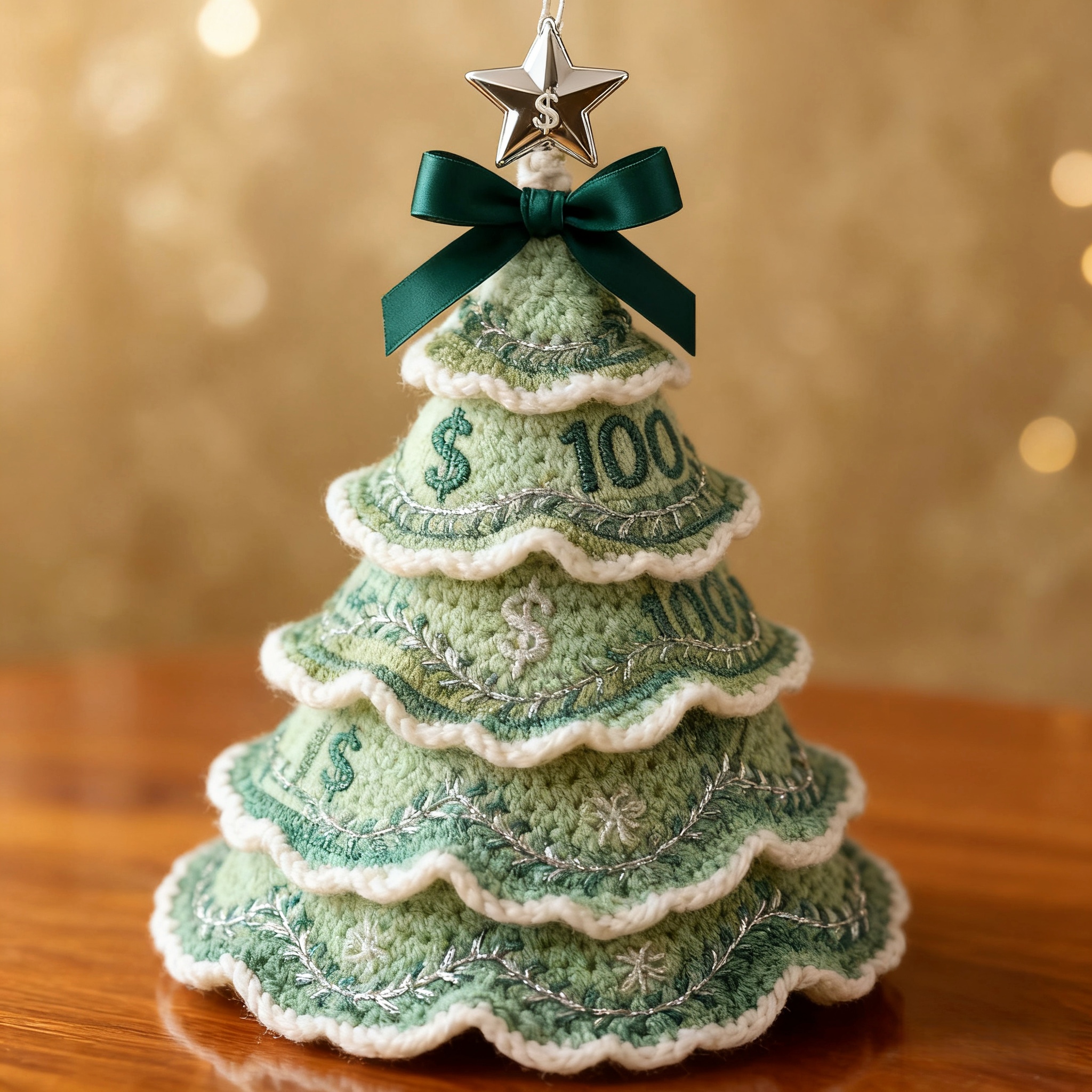 💰Handmade Money Crochet Christmas Tree Ornament