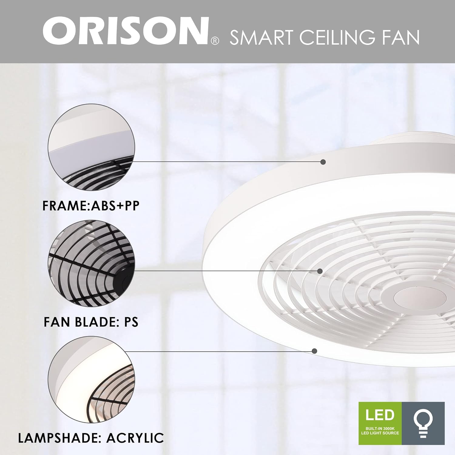 Orison Low Profile Ceiling Fan 19.7