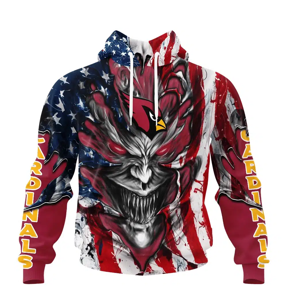 ARIZONA CARDINALS DEMON FACE AMERICAN FLAG-3D UNISEX HOODIE