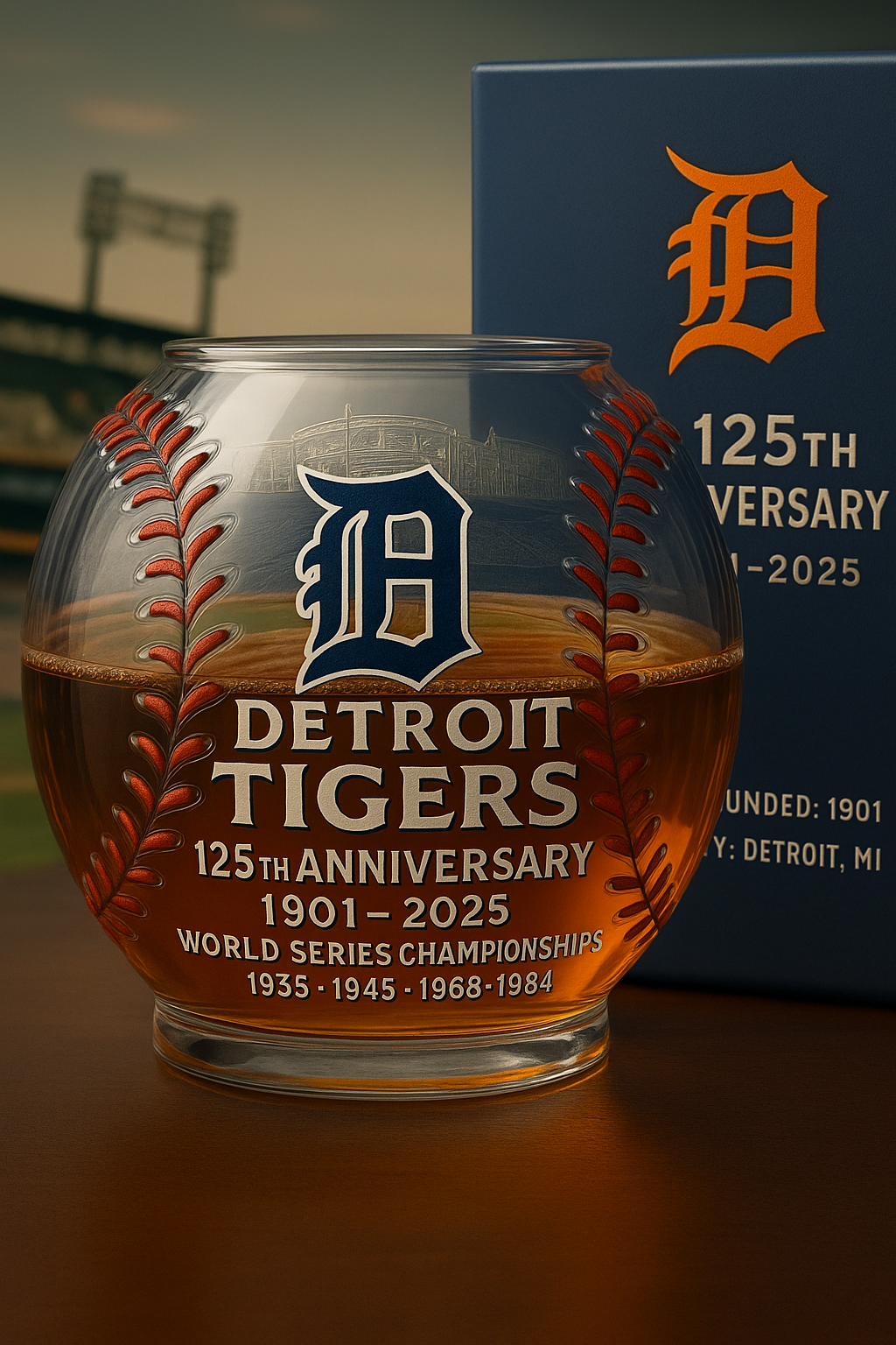 Detroit Tigers 125th Anniversary Baseball-Shaped Whiskey Glass